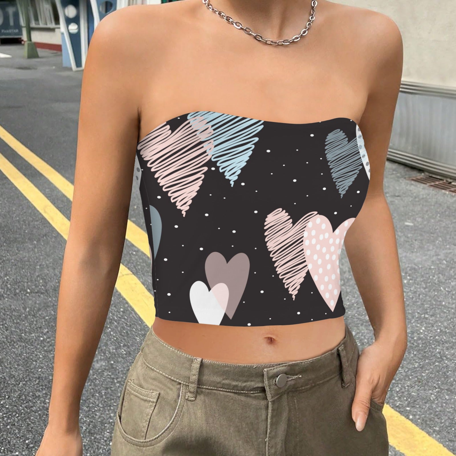 S+L Tube Crop Backless Heart Scribble