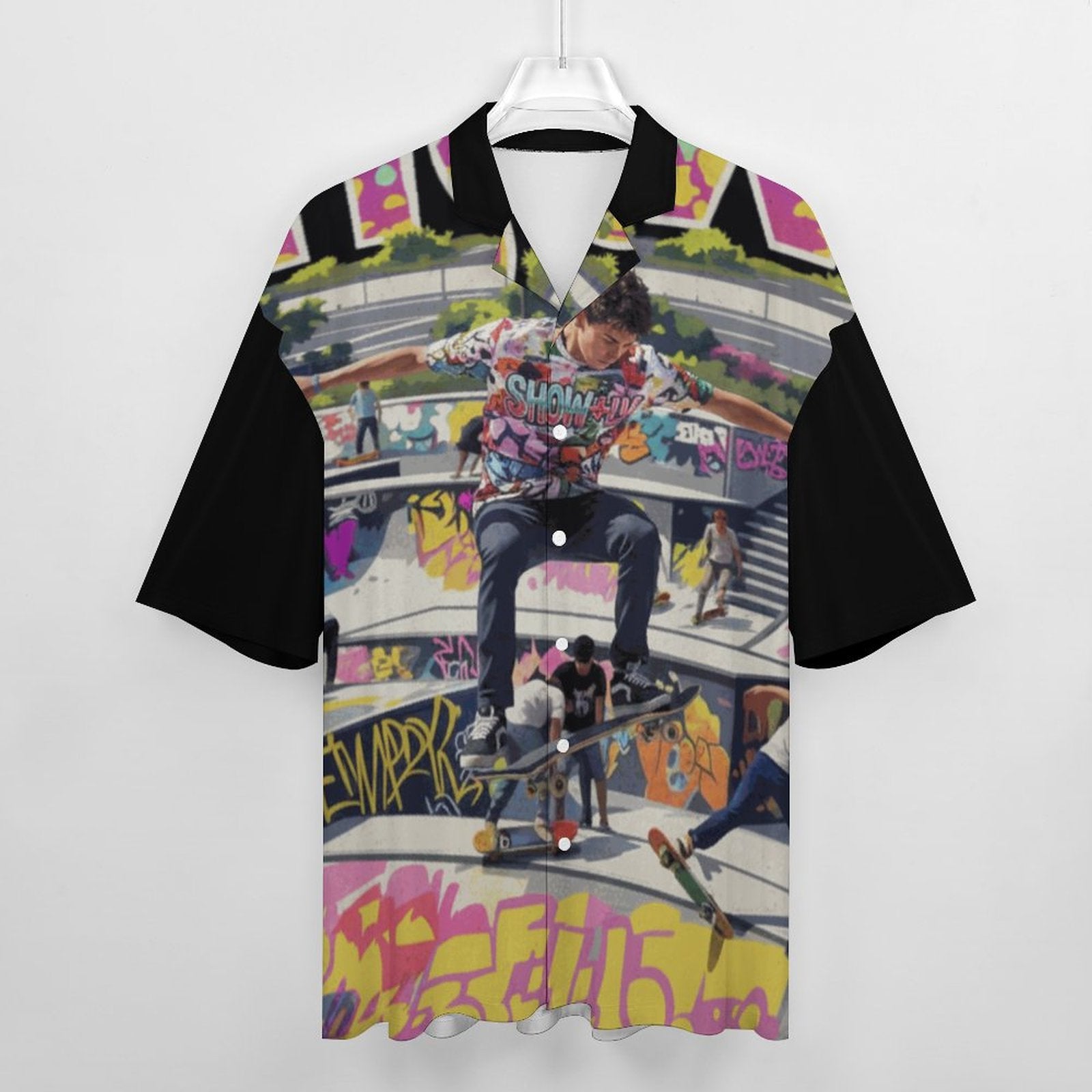 S+L "Skate Park" Cotton Men's Cuban Collar Short-Sleeve Shirt