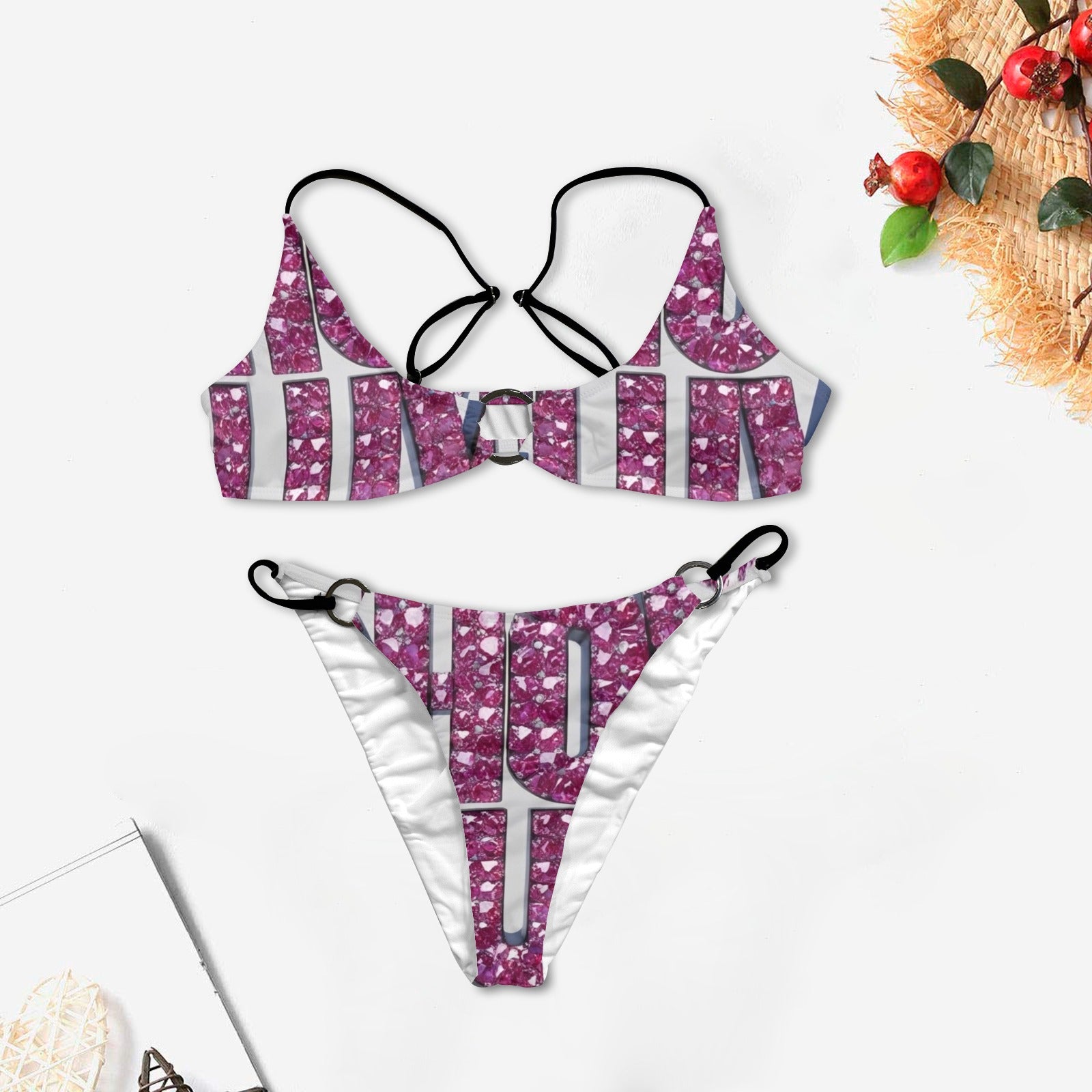 Show+Luv Crushed Diamond Ring Buckle Swimsuit