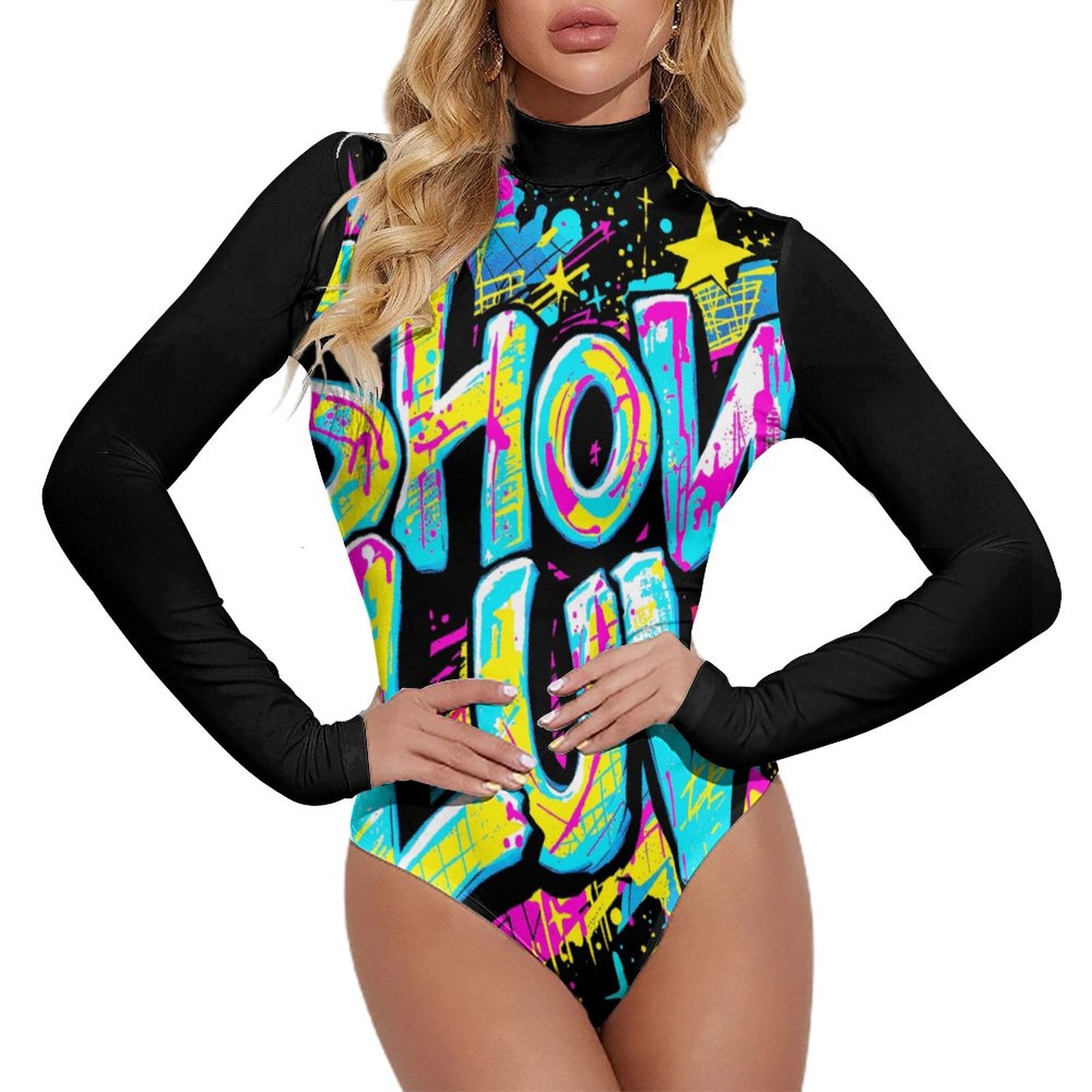 S+L Paint Splatter High-collar Long-sleeve Bodysuit NZ056