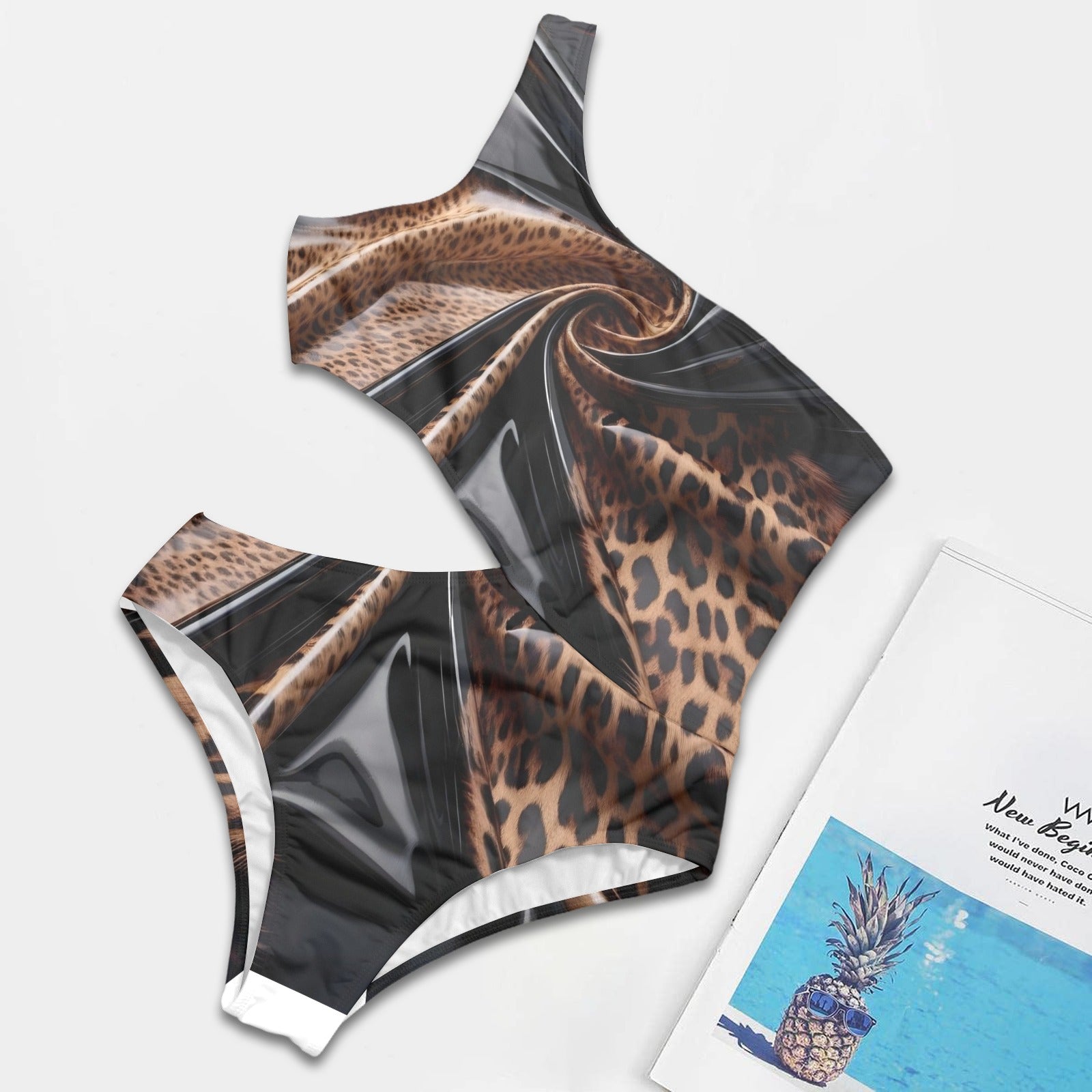 S+L Cheetah Print Exclusive Shoulder Cutout One Piece Swimsuit