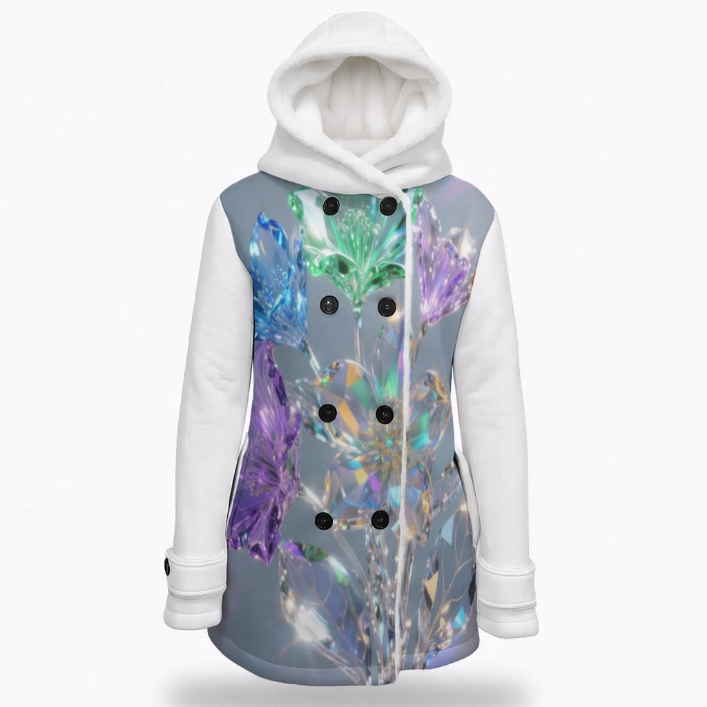 S+L "Crystal Flowers" Women's Hooded Double-Breasted Winter Coat With Fleece