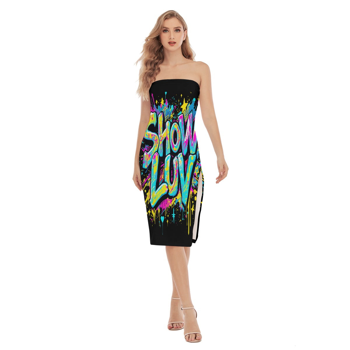 S+L "PAINT SPLATTER" Women's Side Split Tube Top Dress