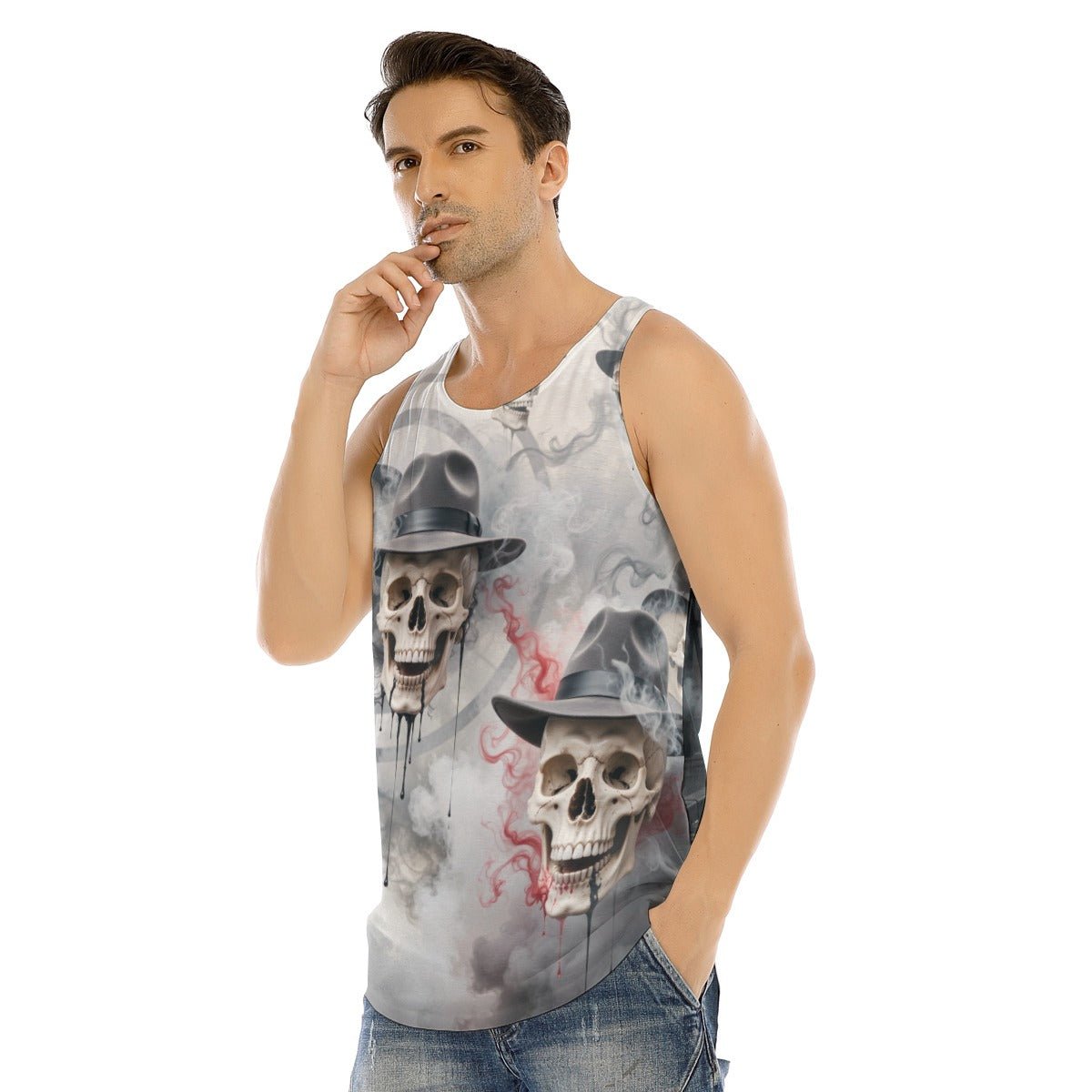 HITMAN INK Men's Curved Hem Long Tank Top