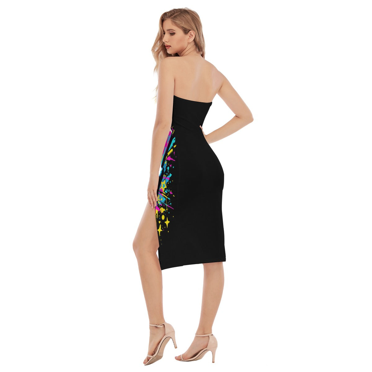 S+L "PAINT SPLATTER" Women's Side Split Tube Top Dress
