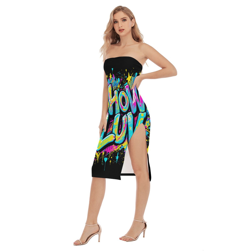S+L "PAINT SPLATTER" Women's Side Split Tube Top Dress