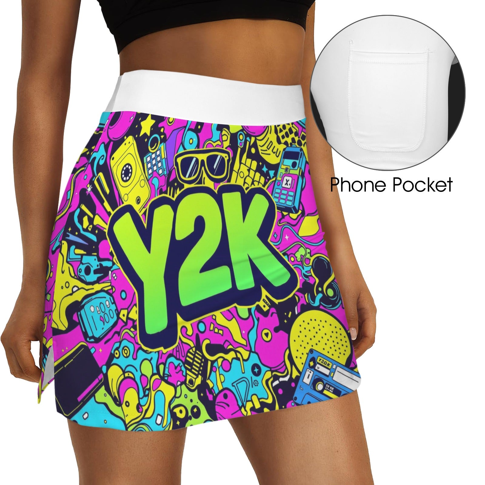 y2k abstract art Pocket split skirt
