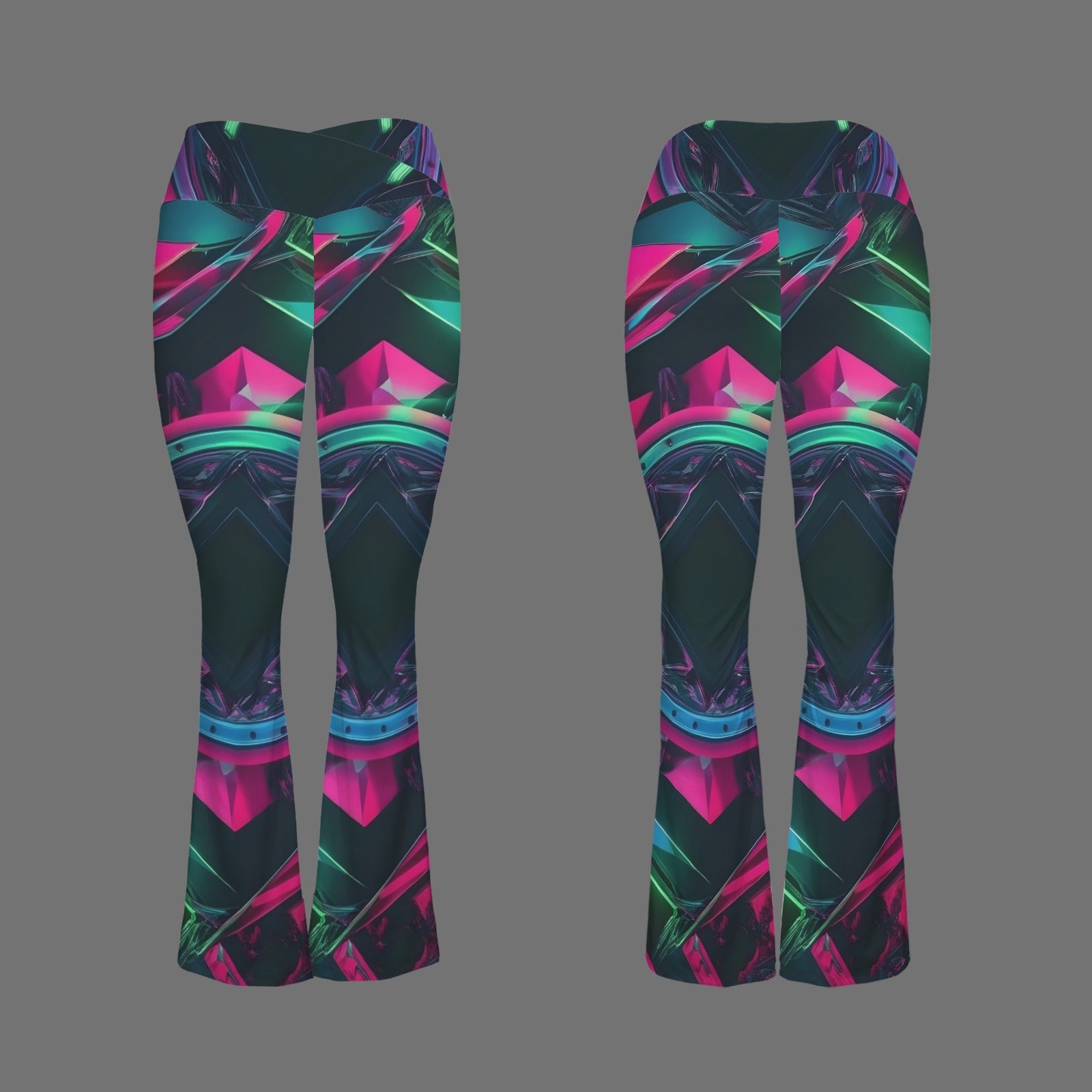 Geometric Styled Tummy Control Flared Leggings