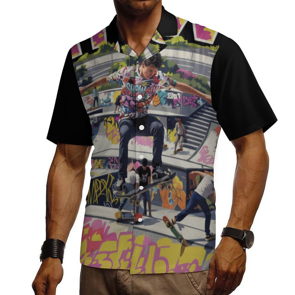 S+L "Skate Park" Cotton Men's Cuban Collar Short-Sleeve Shirt