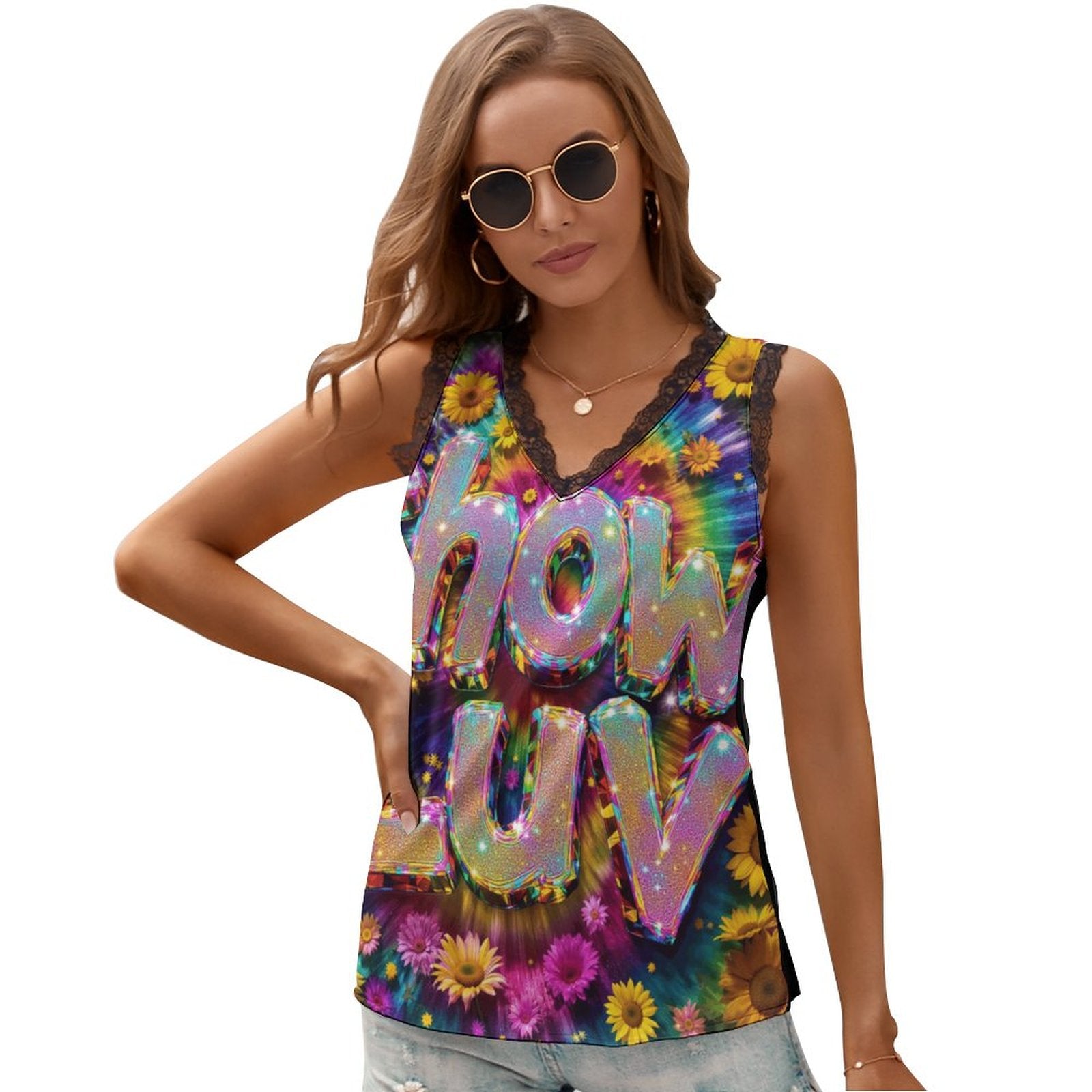 S+L Floral Crystals V-neck Cami Top