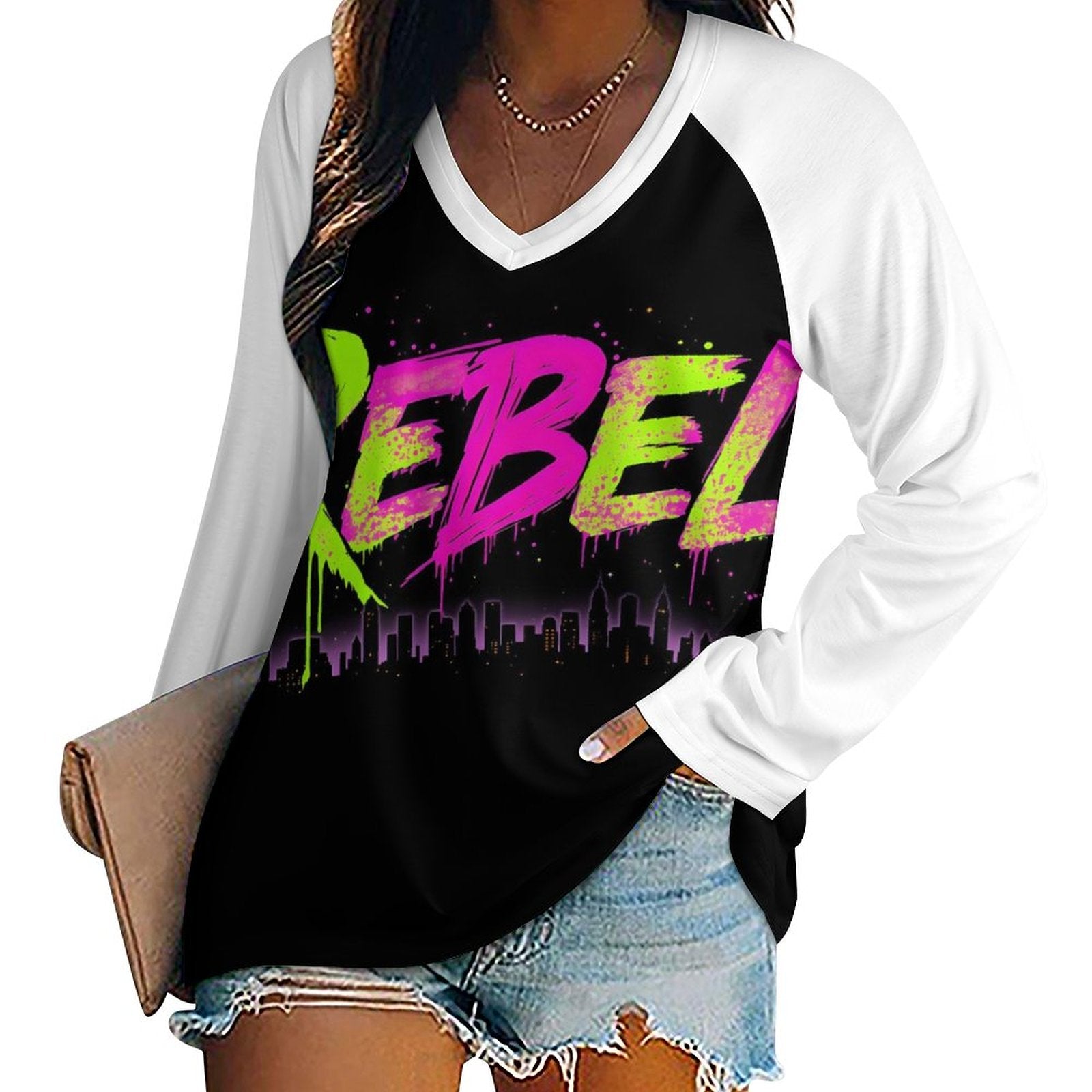 S+L REBEL V-neck Loose Long Sleeve T-shirt TLREV2