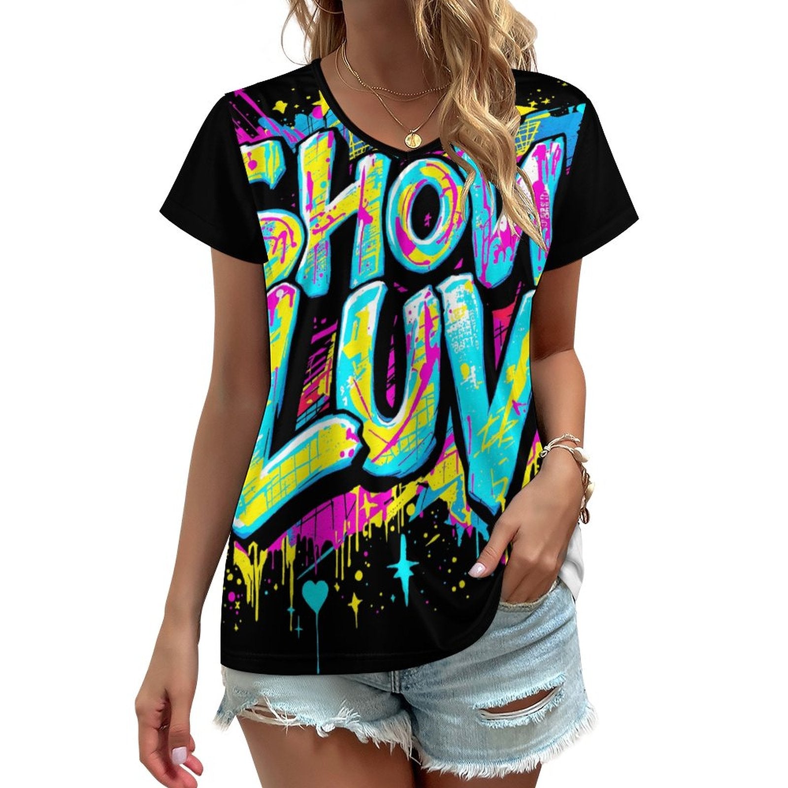 S+L Paint Splatter V-neck Short Sleeve T-Shirt VT