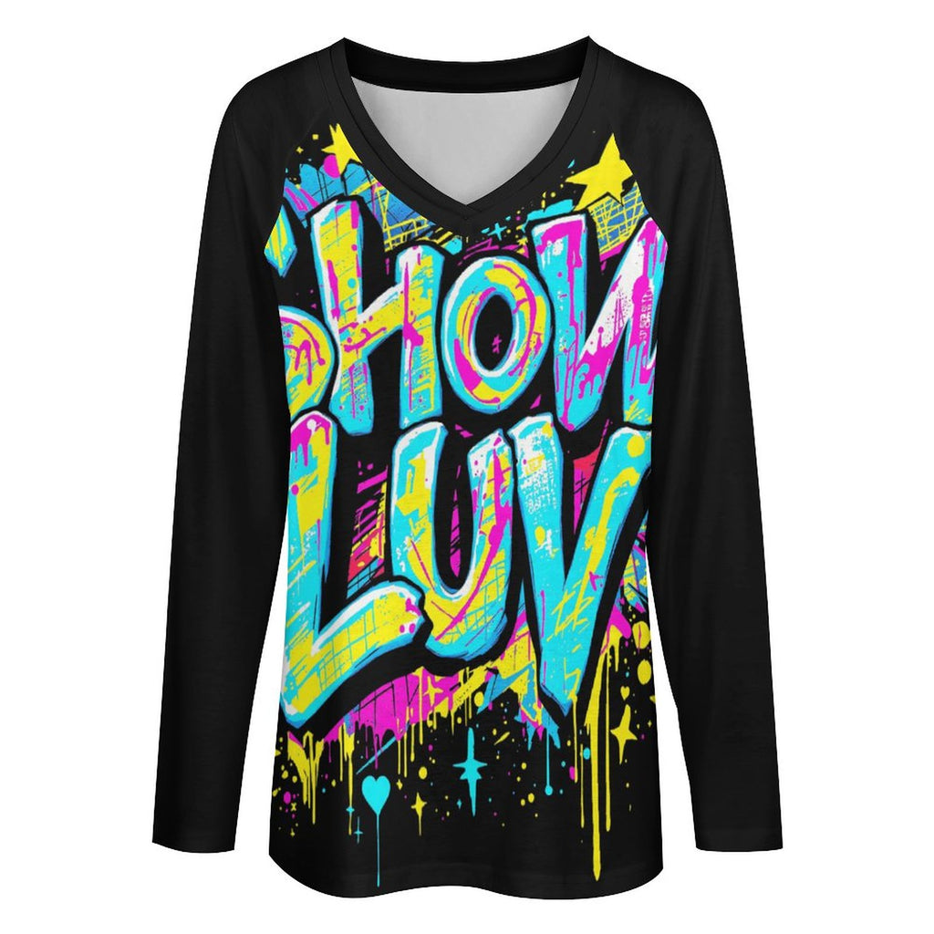 S+L Paint Splatter V-neck Loose Long Sleeve T-shirt TLREV2