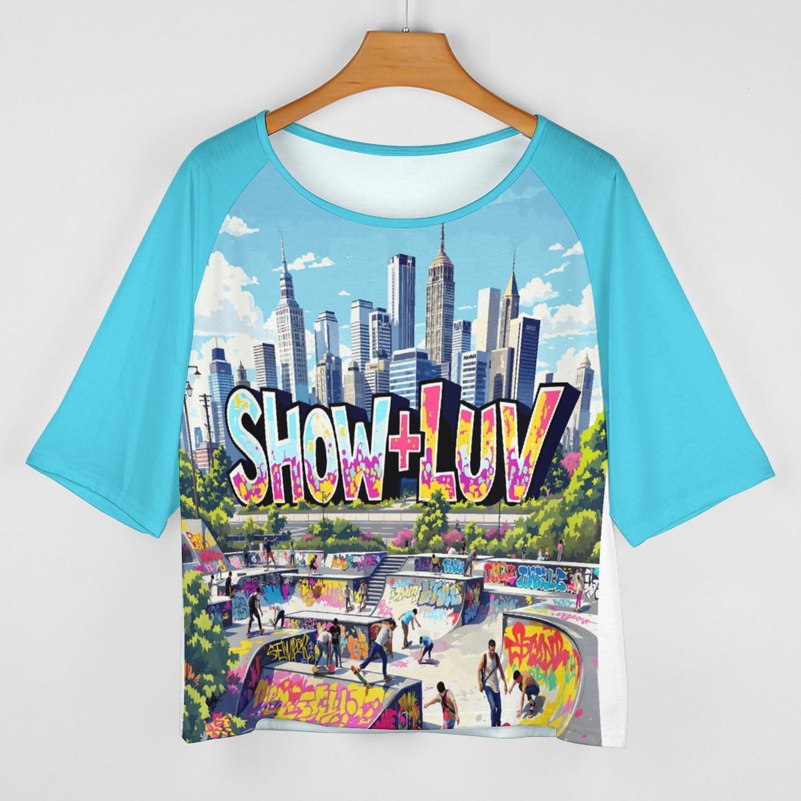 S+L Skate Park Women’s Off the Shoulder Half-Sleeve T-shirt BAT