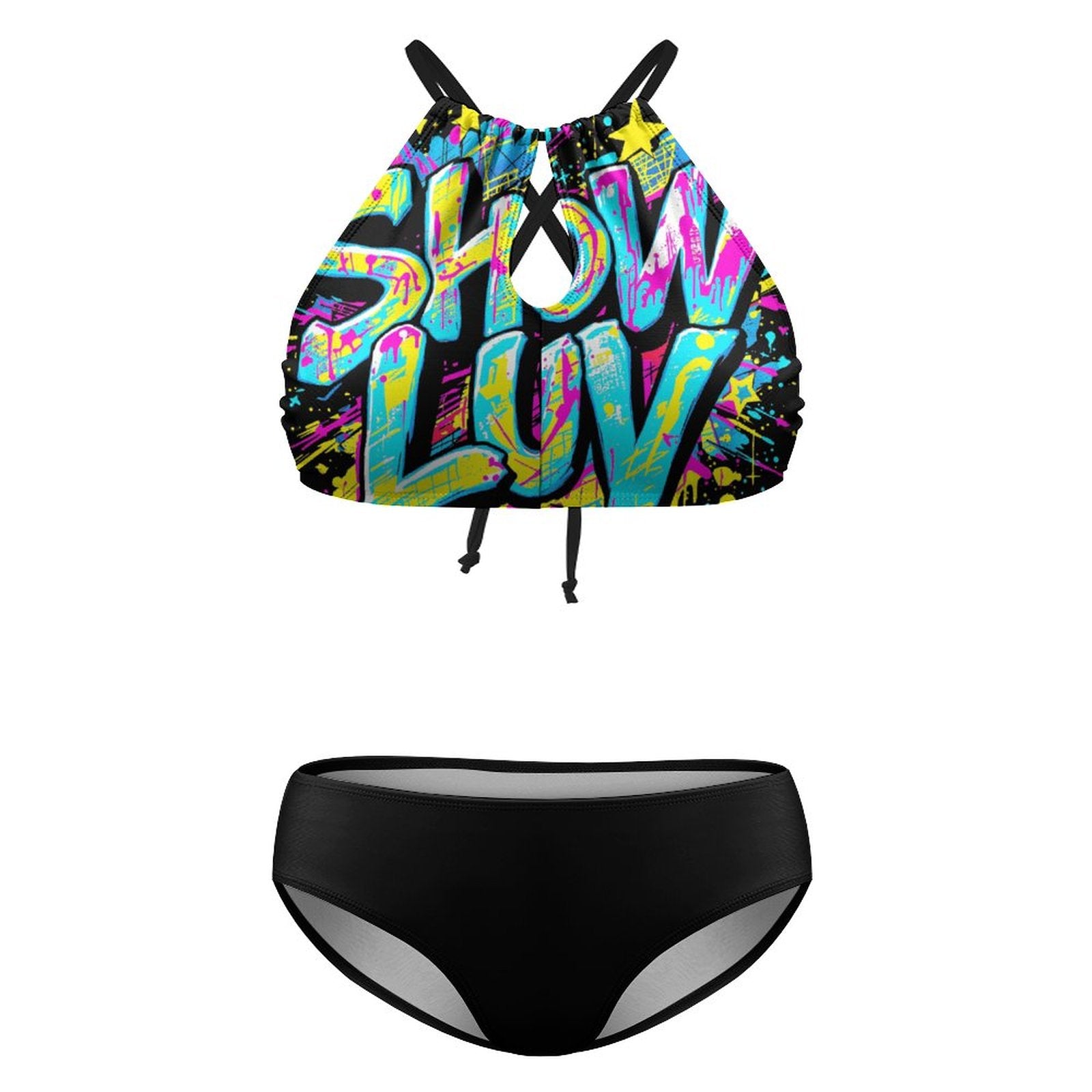 S+L Plus Size Women's Two piece Swimsuit with High Neck Halter Top