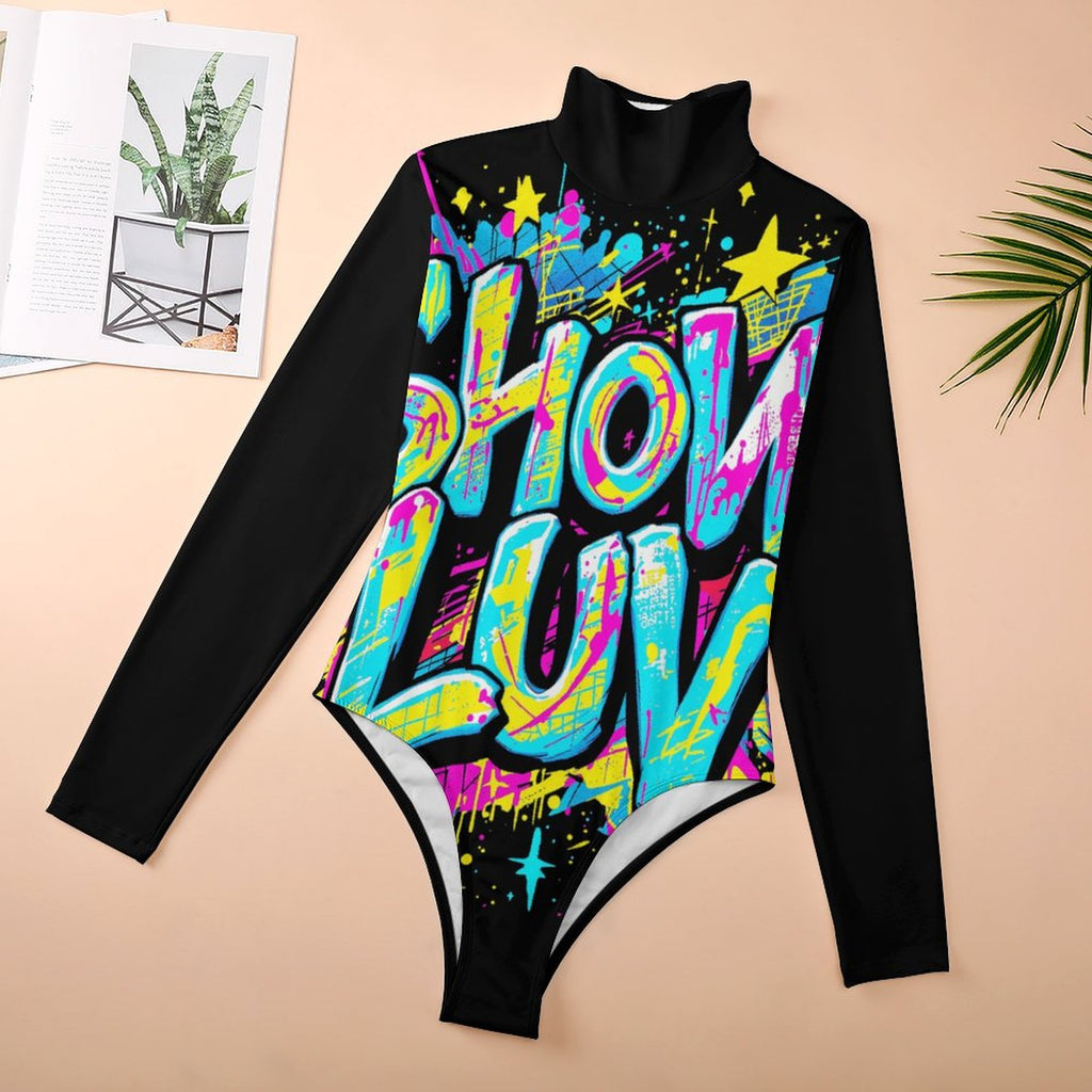 S+L Paint Splatter High-collar Long-sleeve Bodysuit NZ056