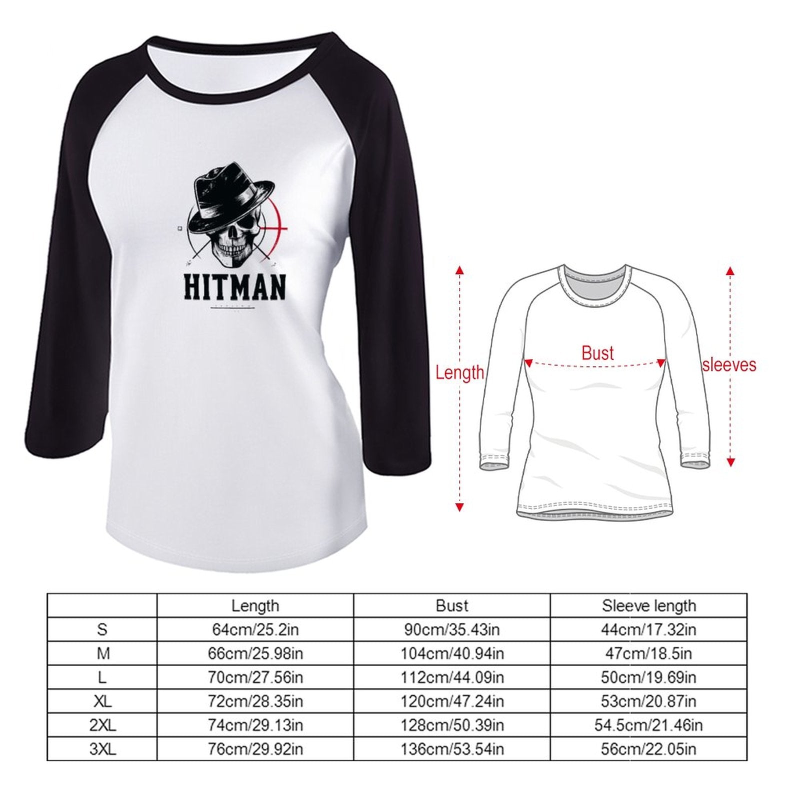 HITMAN INK Women's 3/4 Sleeve T-shirt