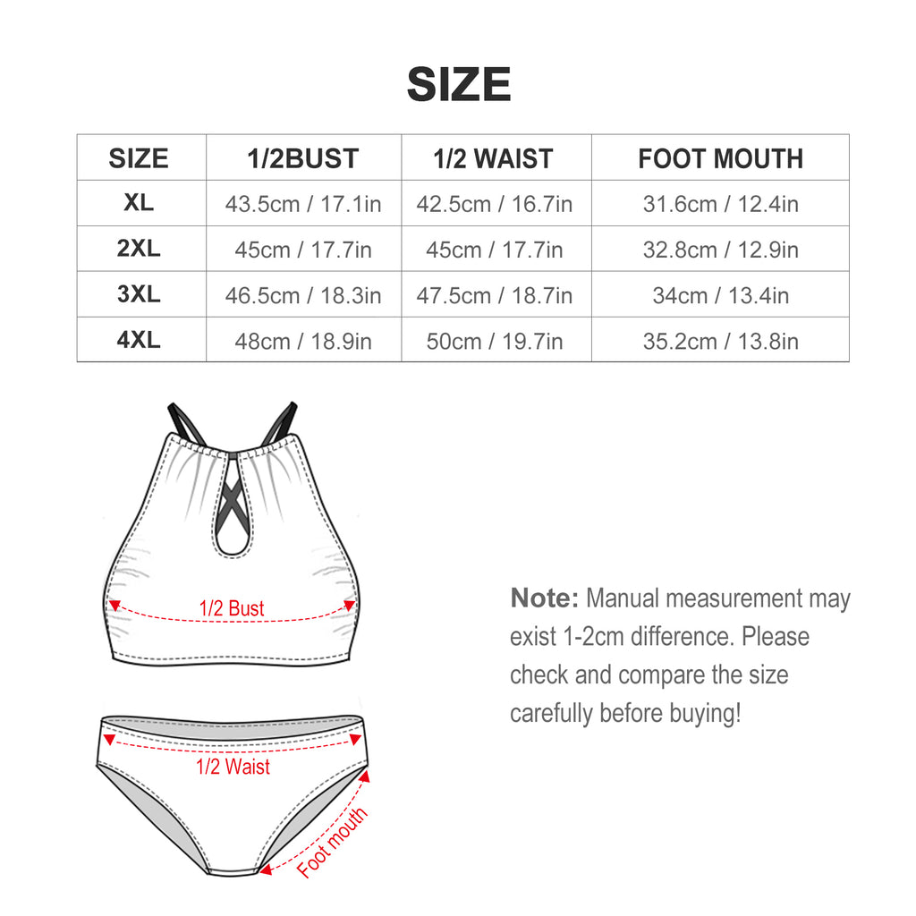 S+L Plus Size Women's Two piece Swimsuit with High Neck Halter Top