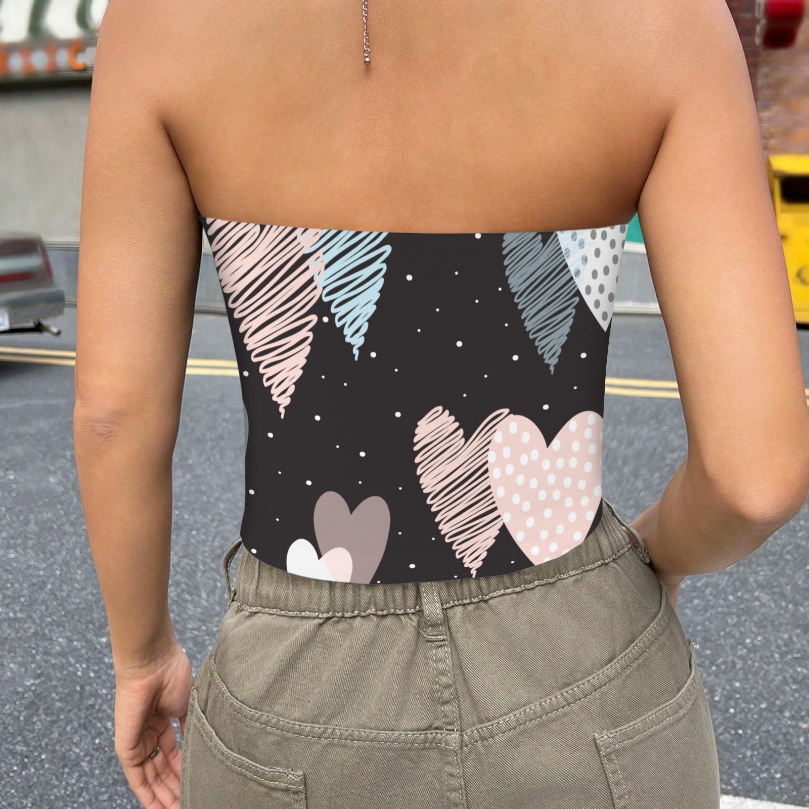 S+L Tube Crop Backless Heart Scribble