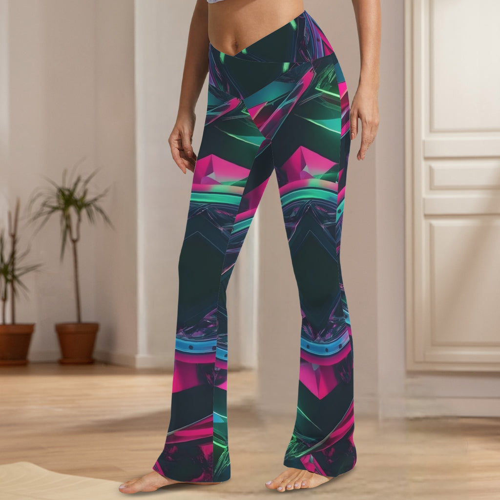 Geometric Styled Tummy Control Flared Leggings