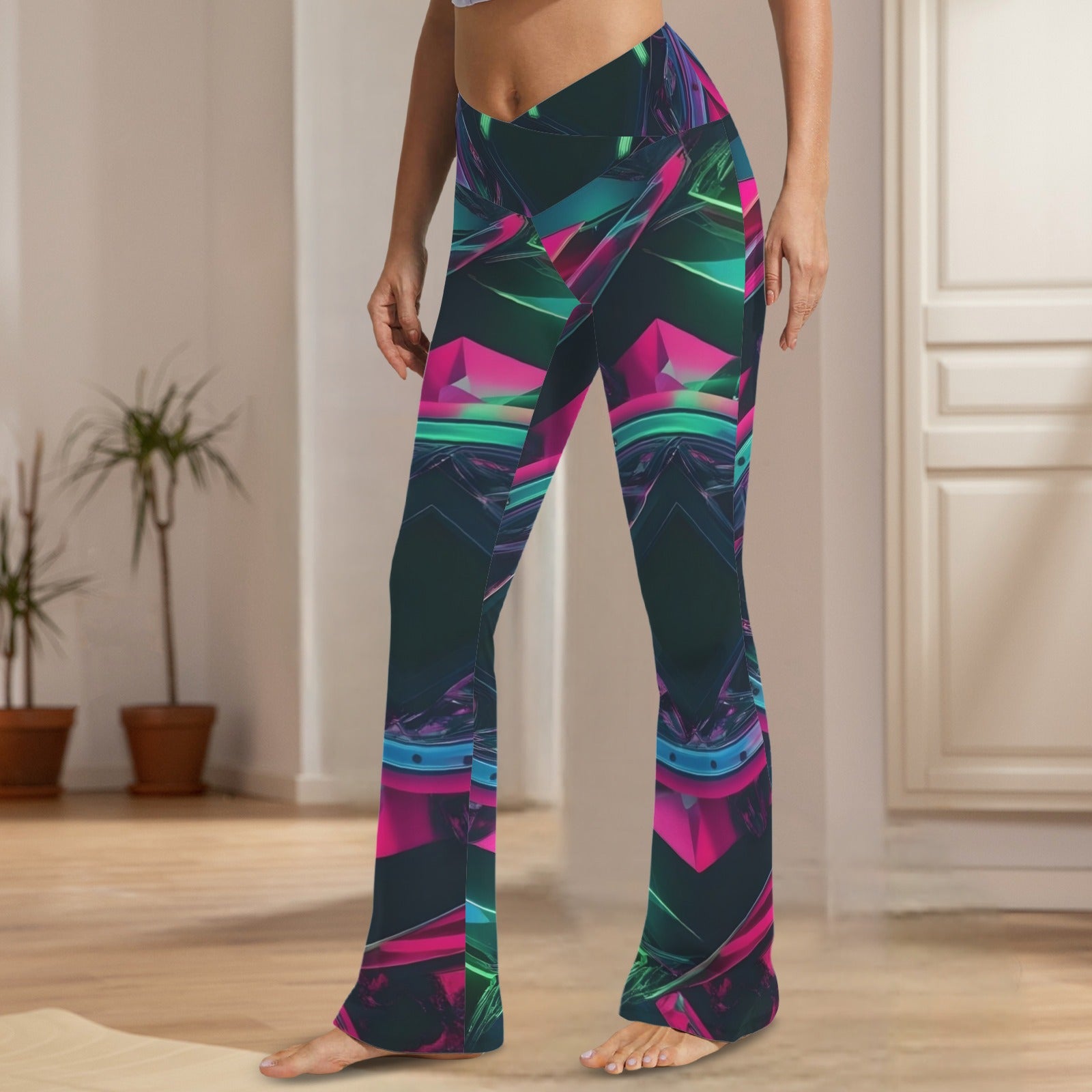 Geometric Styled Tummy Control Flared Leggings
