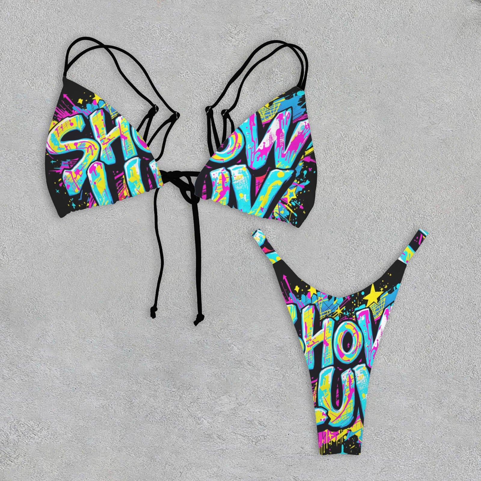 Show+Luv Paint Splatter String Bikini Set