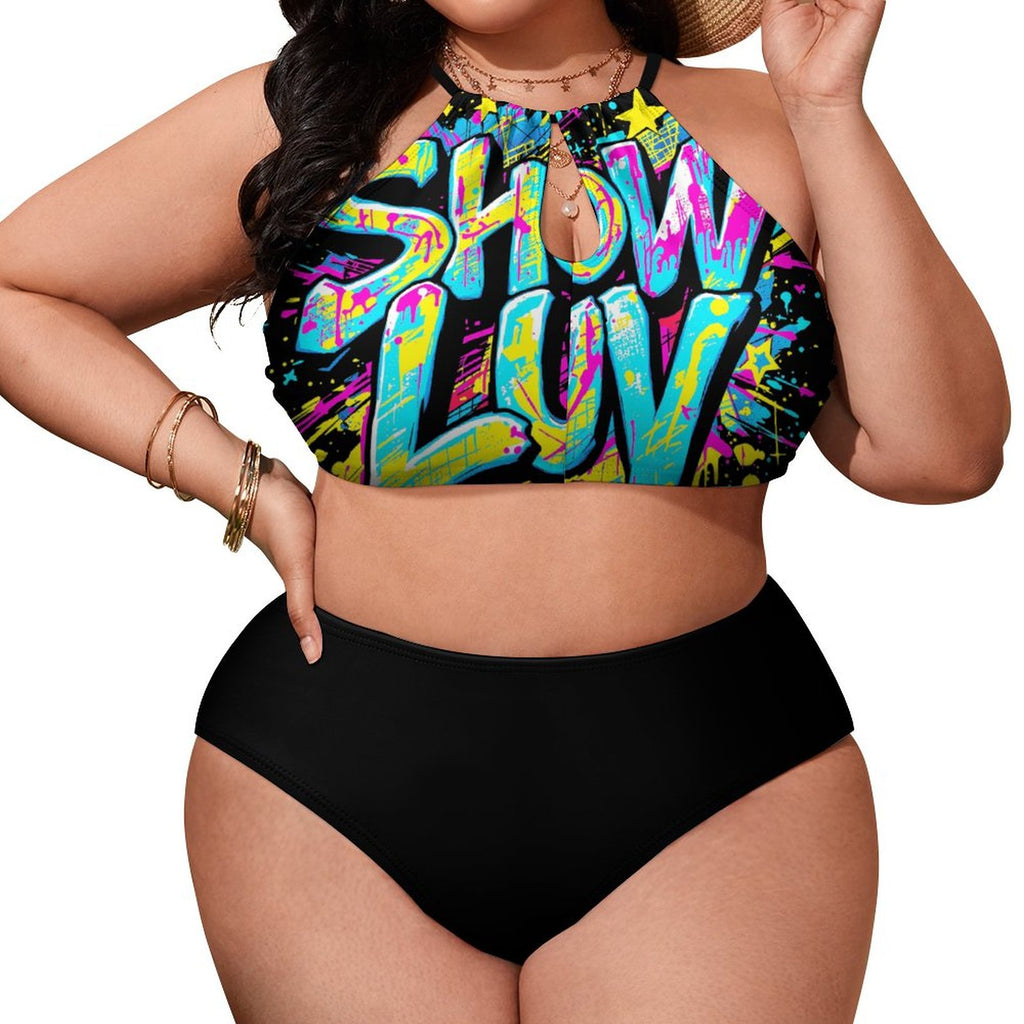 S+L Plus Size Women's Two piece Swimsuit with High Neck Halter Top