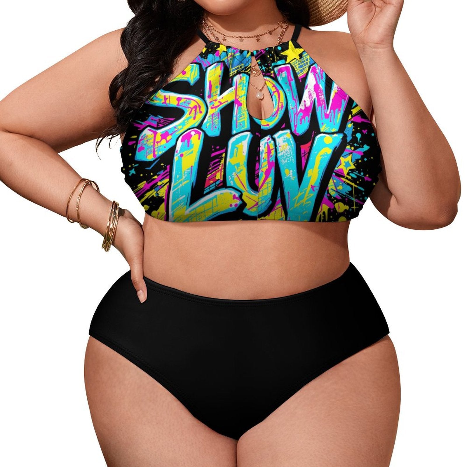 S+L Plus Size Women's Two piece Swimsuit with High Neck Halter Top