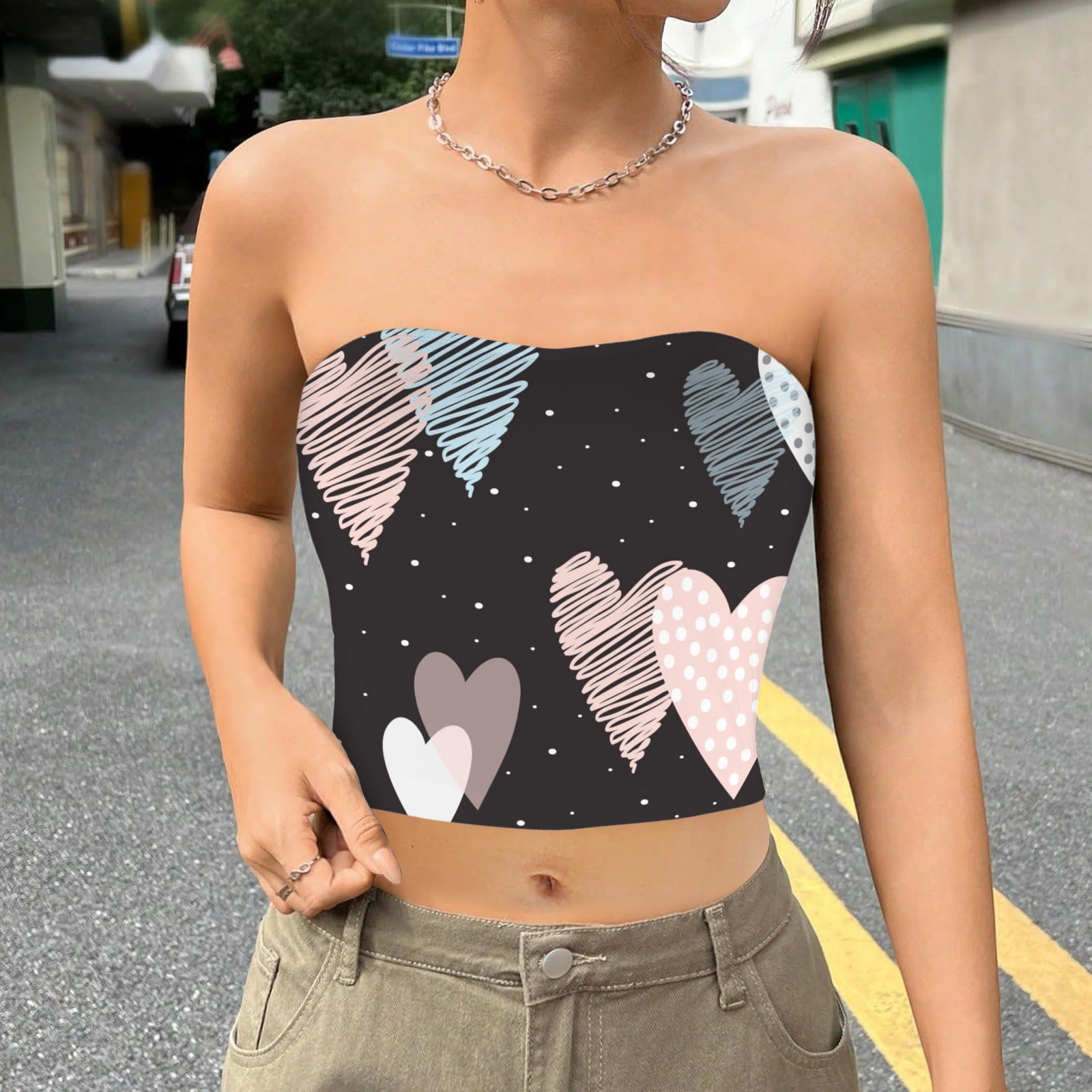 S+L Tube Crop Backless Heart Scribble