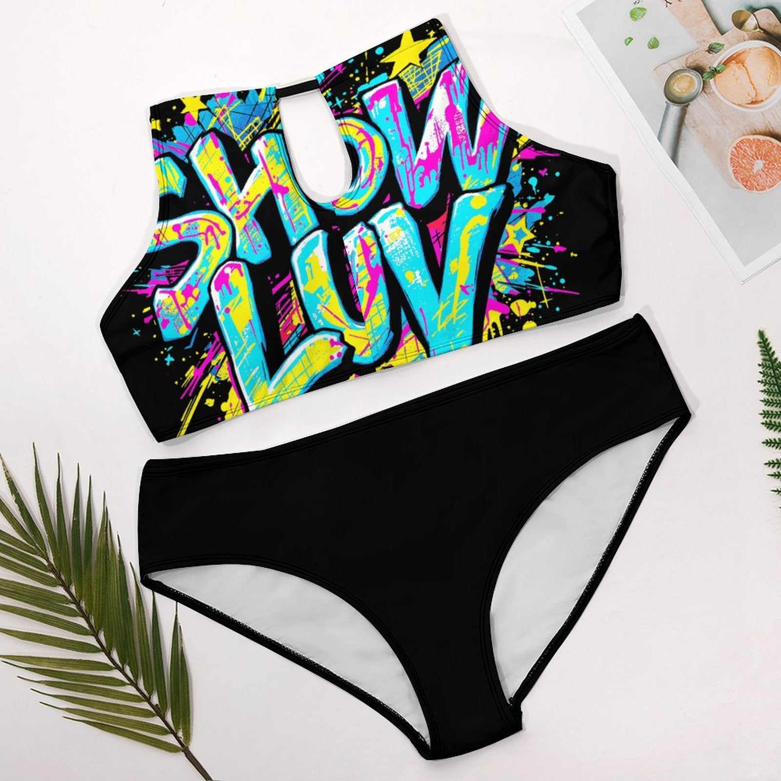 S+L Plus Size Women's Two piece Swimsuit with High Neck Halter Top