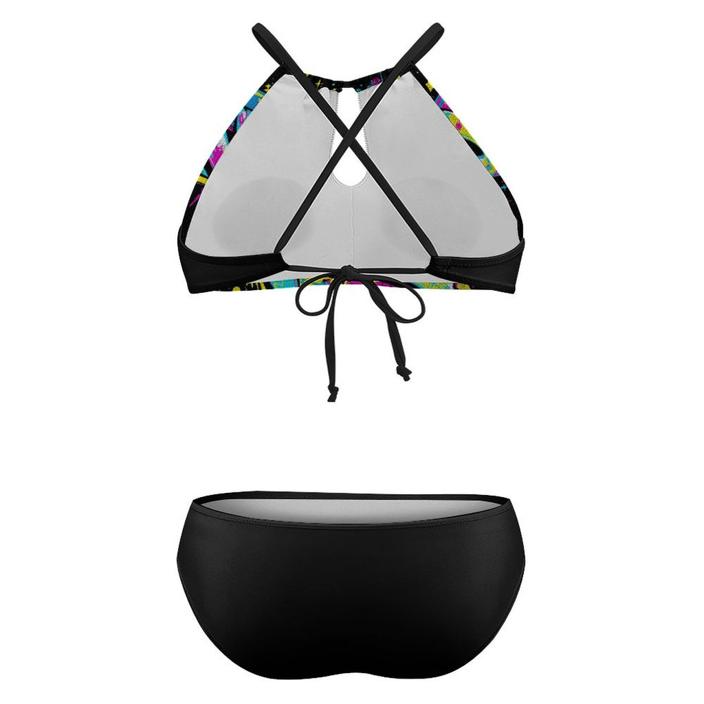 S+L Plus Size Women's Two piece Swimsuit with High Neck Halter Top