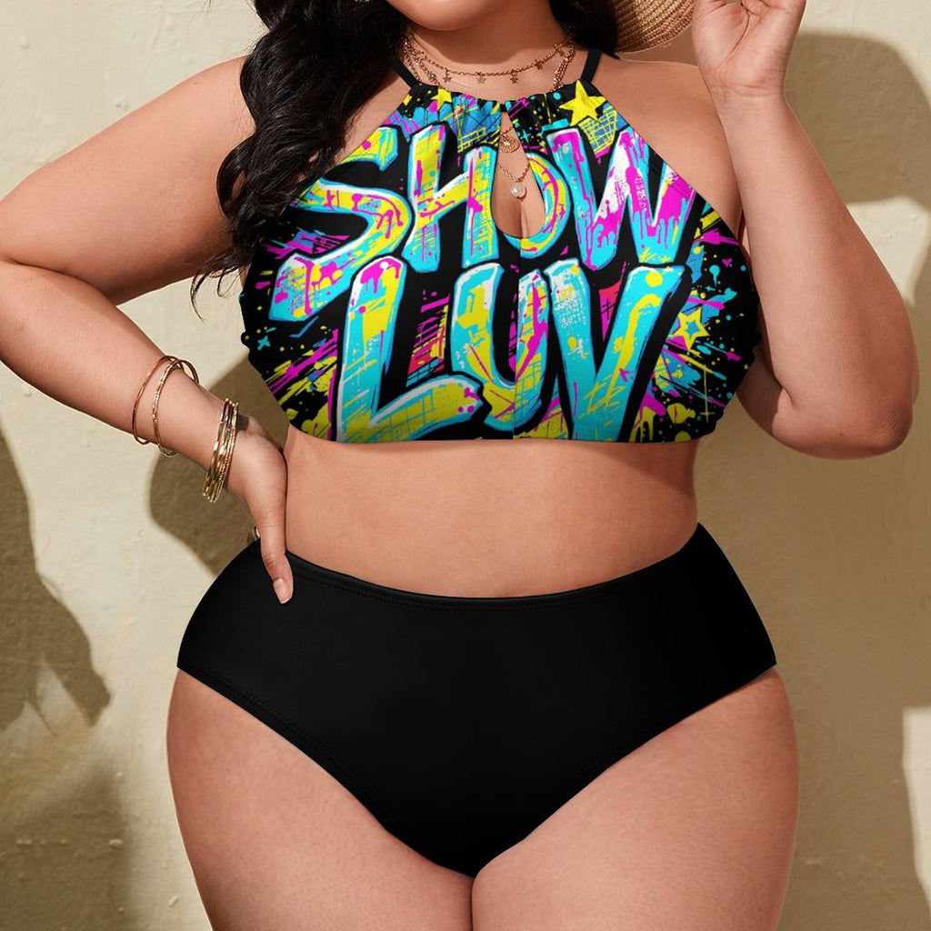 S+L Plus Size Women's Two piece Swimsuit with High Neck Halter Top