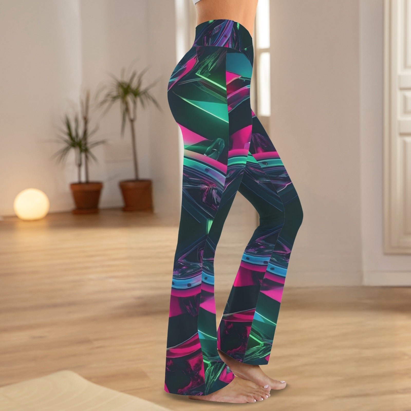 Geometric Styled Tummy Control Flared Leggings