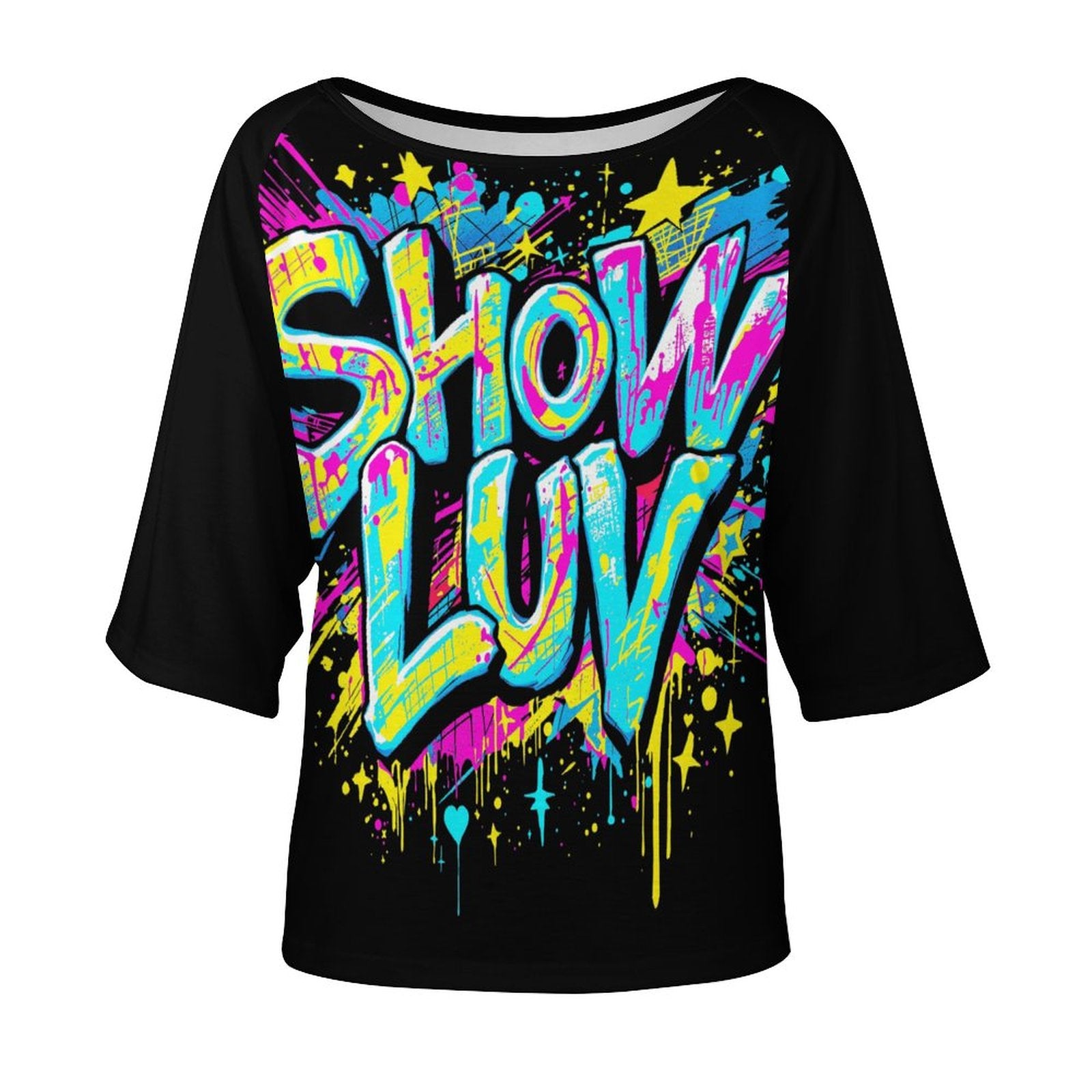 S+L Paint Splatter Women’s Off the Shoulder Half-Sleeve T-shirt BAT